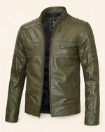 Classic Men’s Olive Green Biker Style Real Leather Jacket