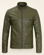 Classic Men’s Olive Green Biker Style Real Leather Jacket