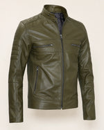 Classic Men’s Olive Green Biker Style Real Leather Jacket