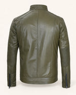 Classic Men’s Olive Green Biker Style Real Leather Jacket
