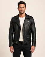 Signature Men's Black Leather Biker Jacket