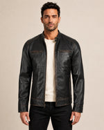 Heritage Men’s Distressed Brown Biker-Style Leather Jacket