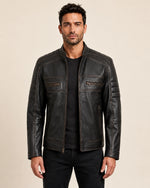 Classic Men's Distressed Brown Real Leather Biker-Style Jacket