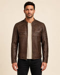 Elite Men’s Coffee Brown Waxed Leather Biker Jacket