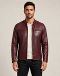 Luxury Men's Burgundy Biker-Style Leather Jacket