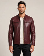 Luxury Men's Burgundy Biker-Style Leather Jacket