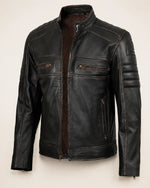 Classic Men's Distressed Brown Real Leather Biker-Style Jacket