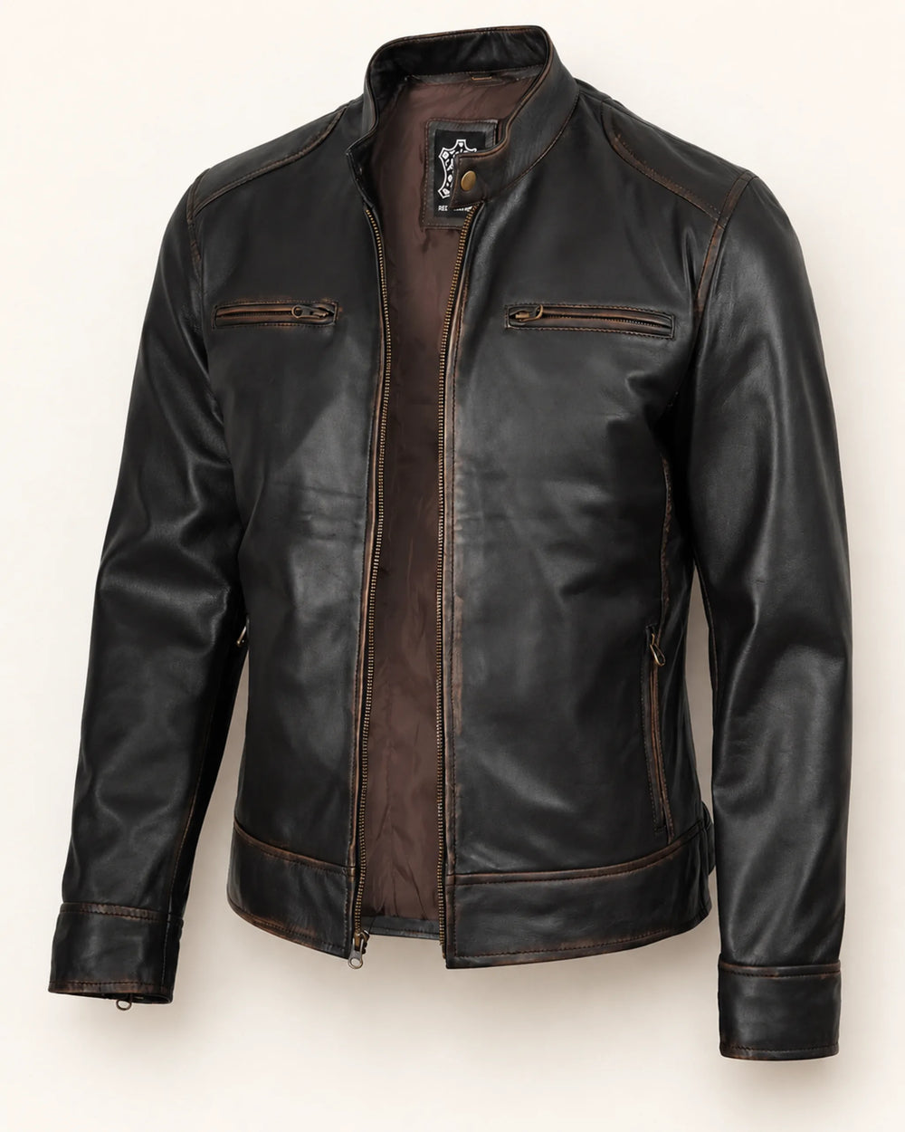 Heritage Men’s Distressed Brown Biker-Style Leather Jacket