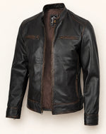 Heritage Men’s Distressed Brown Biker-Style Leather Jacket