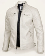 Refined Men's Off-White Quilted-Shoulder Biker Leather Jacket