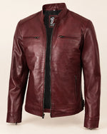 Luxury Men's Burgundy Biker-Style Leather Jacket