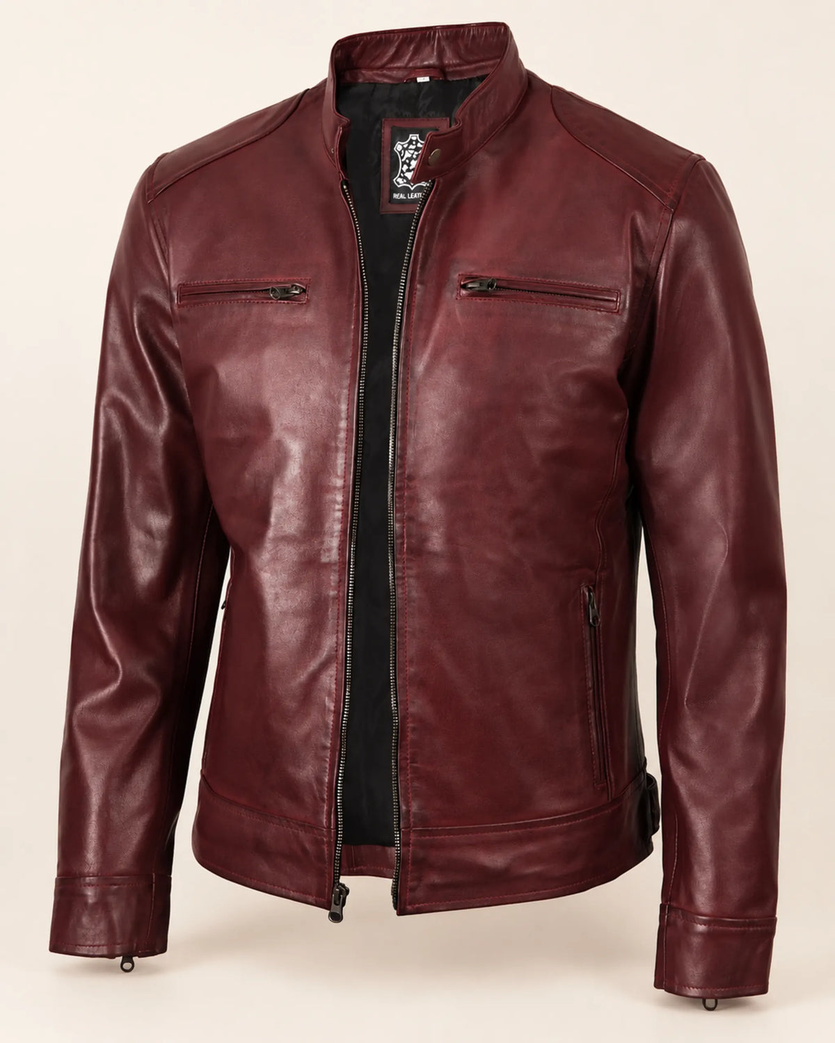 Luxury Men's Burgundy Biker-Style Leather Jacket