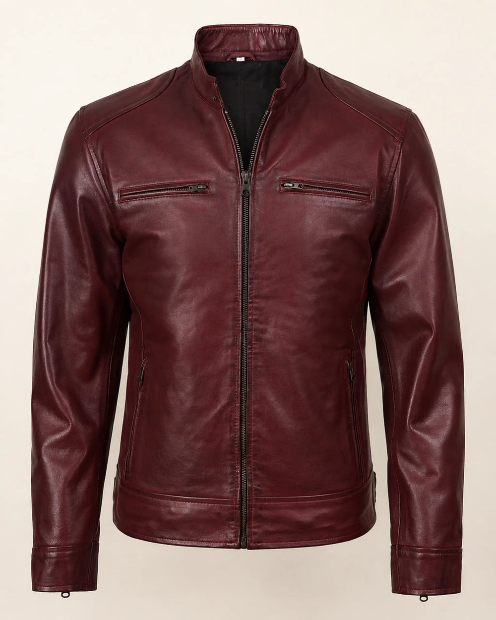 Luxury Men's Burgundy Biker-Style Leather Jacket