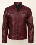 Luxury Men's Burgundy Biker-Style Leather Jacket