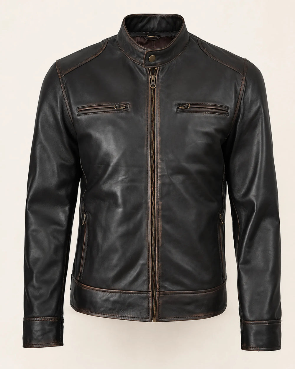 Heritage Men’s Distressed Brown Biker-Style Leather Jacket