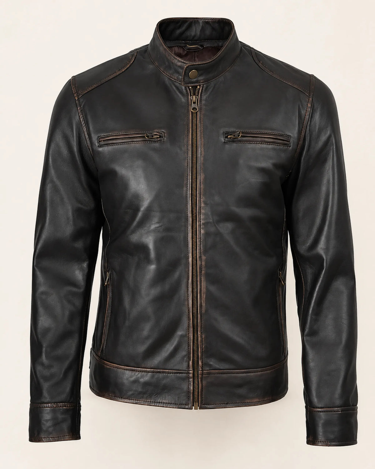 Heritage Men’s Distressed Brown Biker-Style Leather Jacket