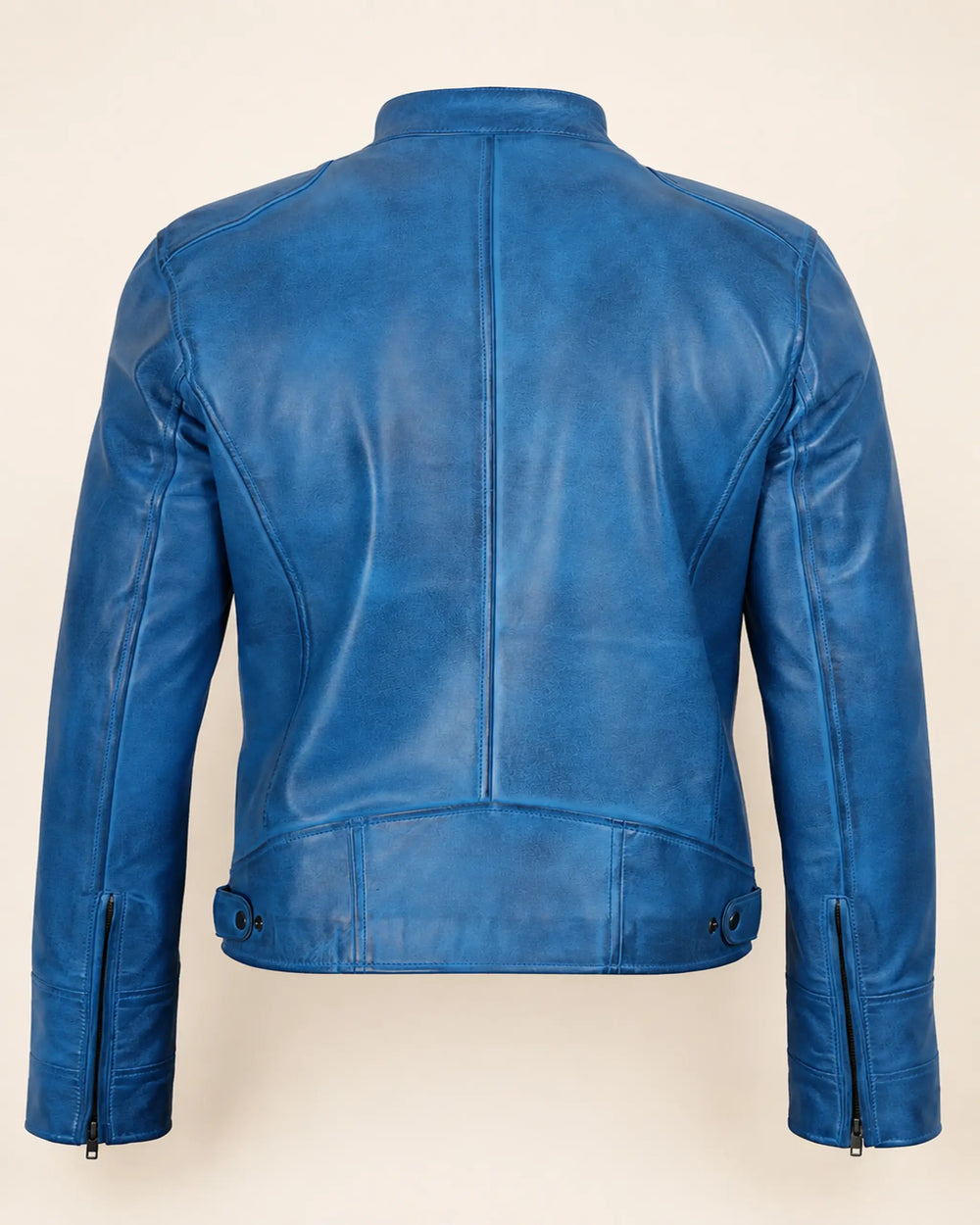 Elite Men's Distressed Blue Leather Biker Jacket with Zip Cuffs