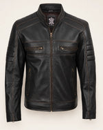 Classic Men's Distressed Brown Real Leather Biker-Style Jacket