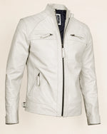 Refined Men's Off-White Quilted-Shoulder Biker Leather Jacket