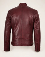 Luxury Men's Burgundy Biker-Style Leather Jacket