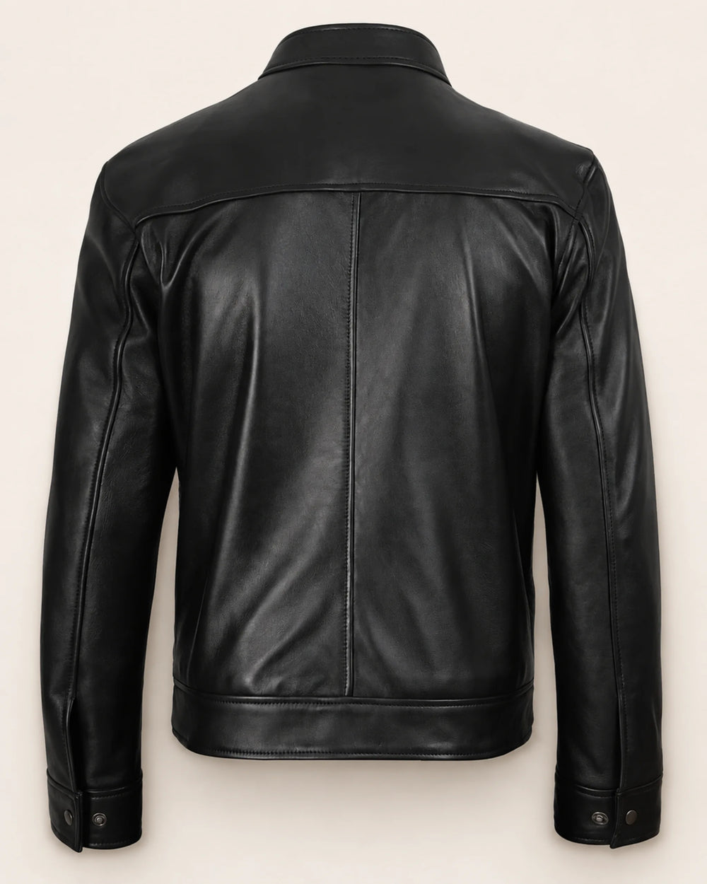 Premium Men's Black Biker Leather Jacket with Café Racer Collar