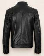 Premium Men's Black Biker Leather Jacket with Café Racer Collar