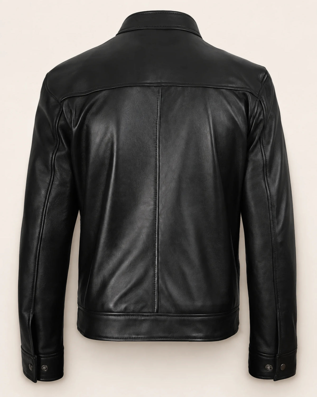 Premium Men's Black Biker Leather Jacket with Café Racer Collar