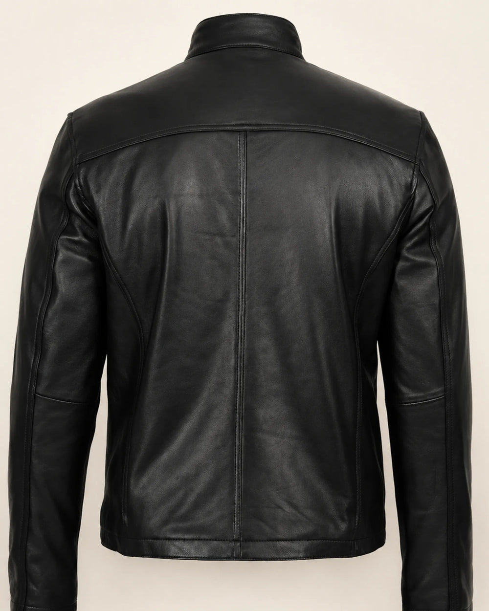 Premium Men's Black Leather Biker Jacket with Upright Collar