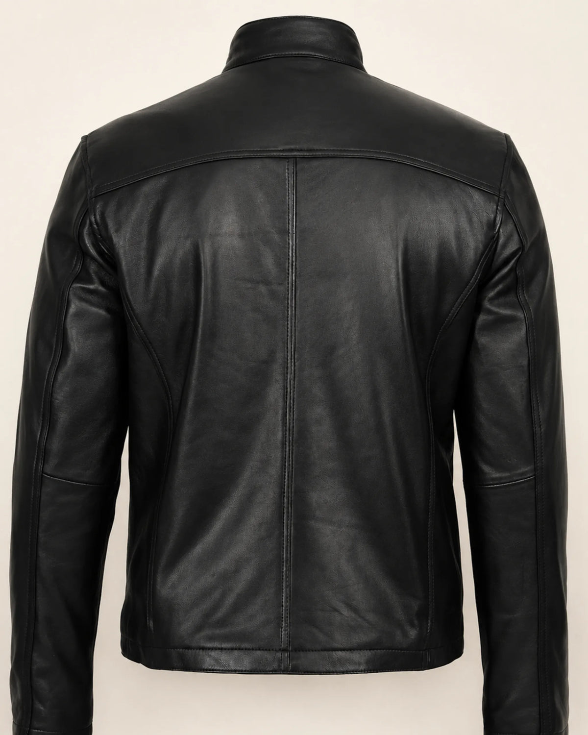 Premium Men's Black Leather Biker Jacket with Upright Collar