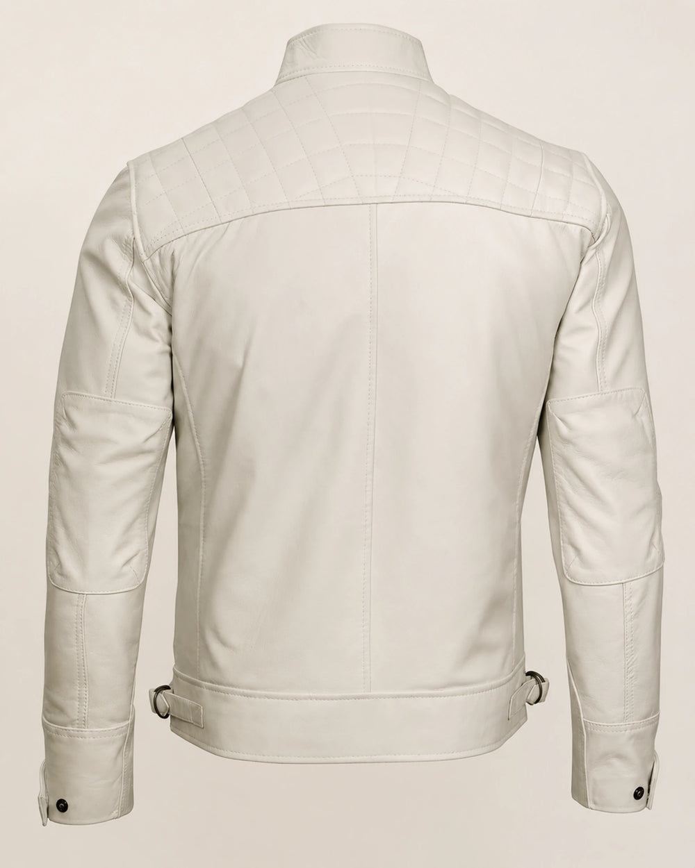 Refined Men's Off-White Quilted-Shoulder Biker Leather Jacket