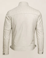 Refined Men's Off-White Quilted-Shoulder Biker Leather Jacket
