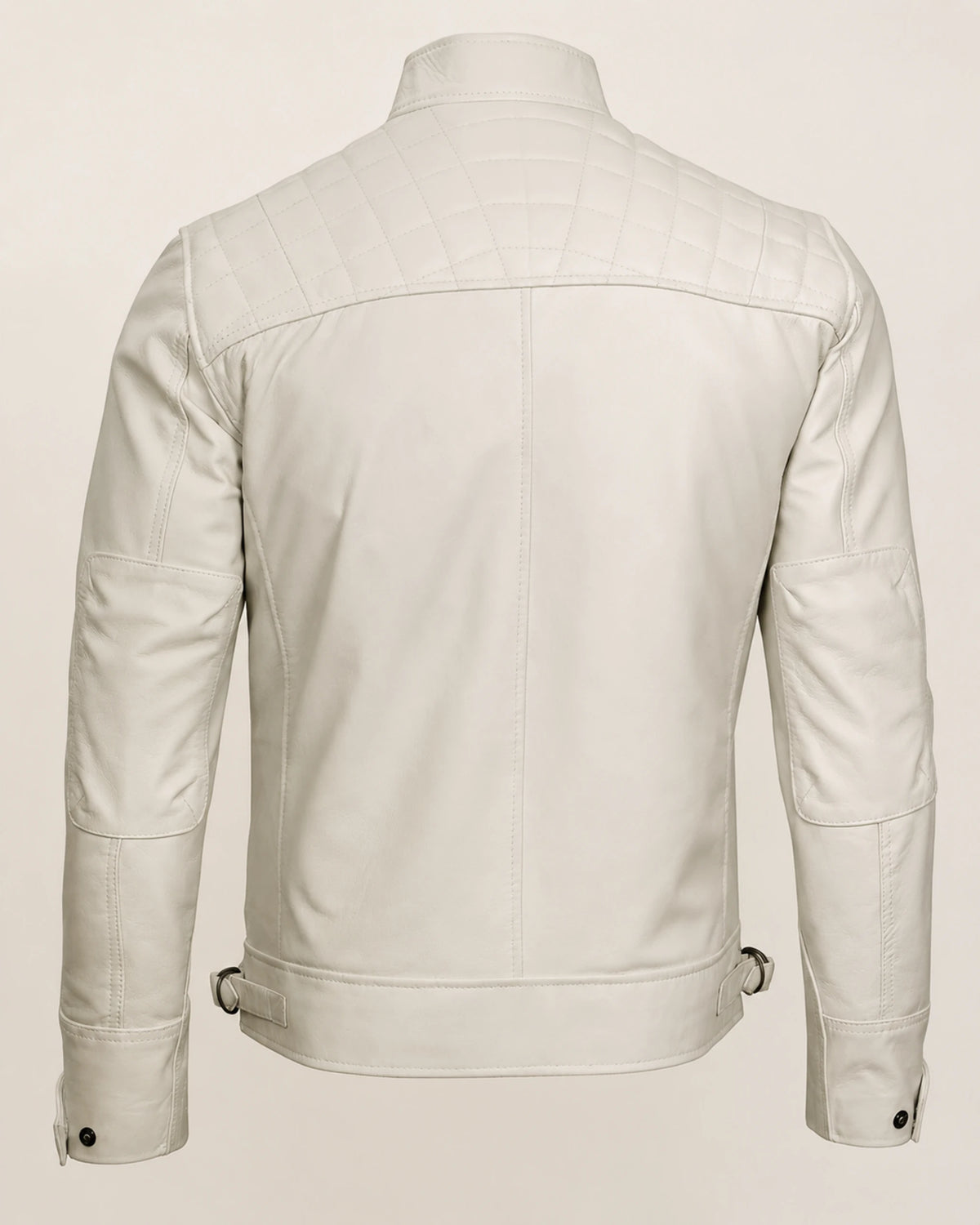 Refined Men's Off-White Quilted-Shoulder Biker Leather Jacket