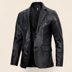 The Royal Men’s Black Leather Blazer – Two-Button Notch Lapel