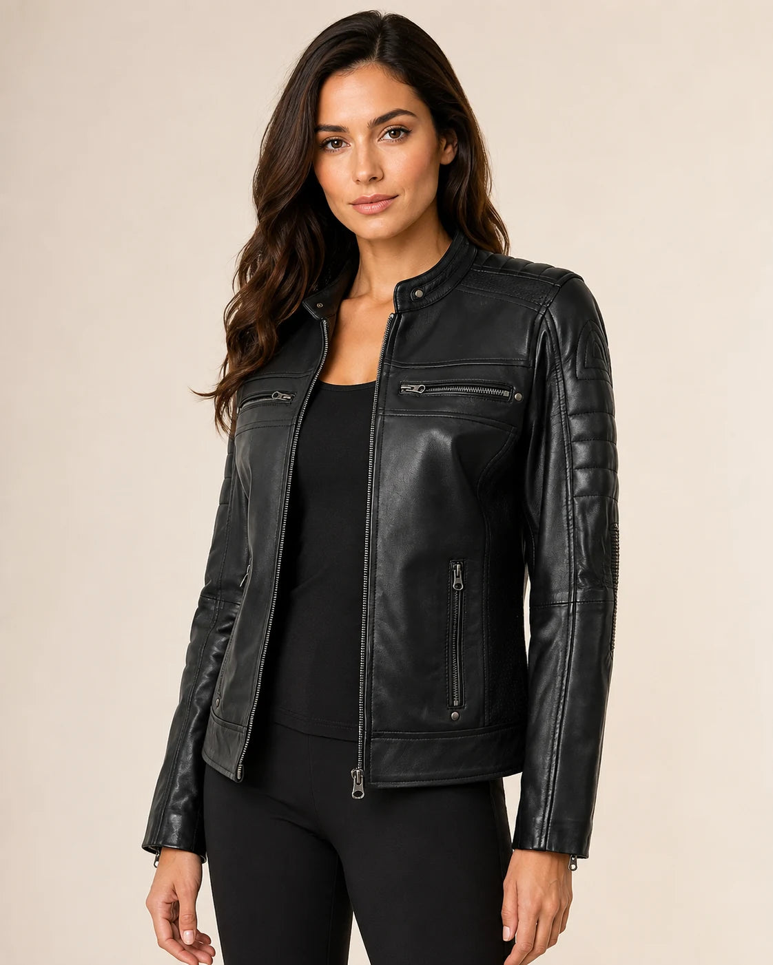 The Royal Women's JET Black Leather Biker Style Jacket