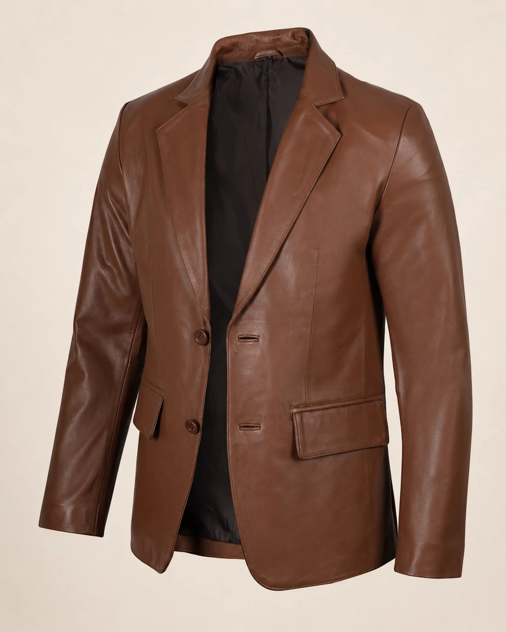 The Royal Men's Two-Button Cognac Leather Blazer - Notch Lapel