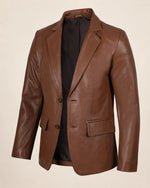 The Royal Men's Two-Button Cognac Leather Blazer - Notch Lapel