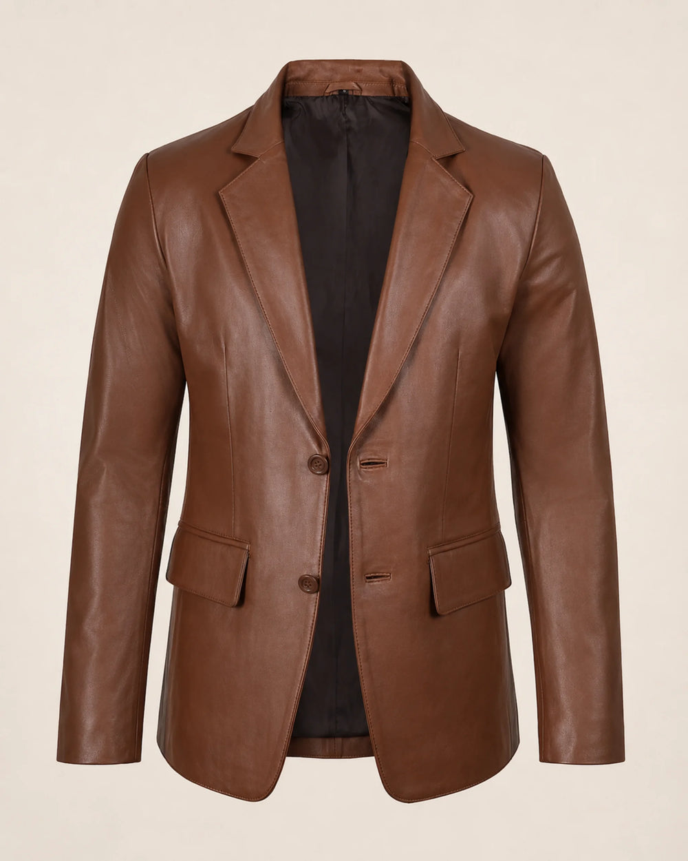 The Royal Men's Two-Button Cognac Leather Blazer - Notch Lapel