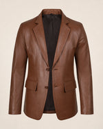 The Royal Men's Two-Button Cognac Leather Blazer - Notch Lapel