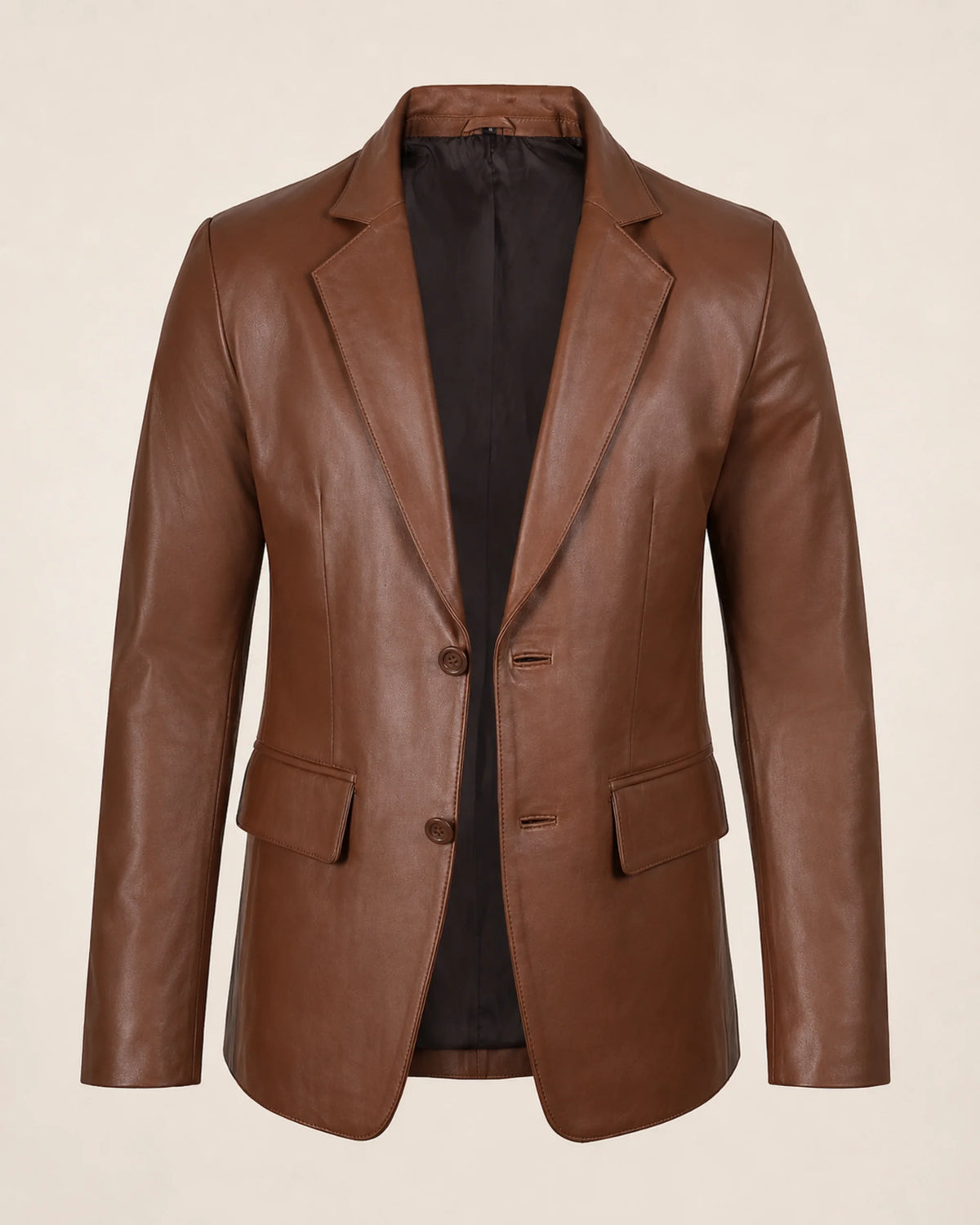 The Royal Men's Two-Button Cognac Leather Blazer - Notch Lapel