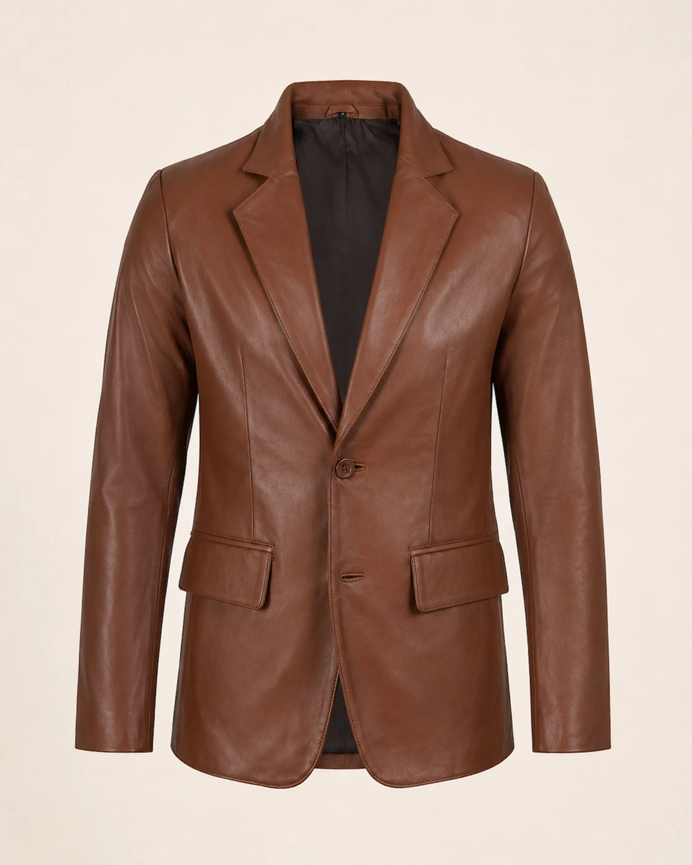 The Royal Men's Two-Button Cognac Leather Blazer - Notch Lapel