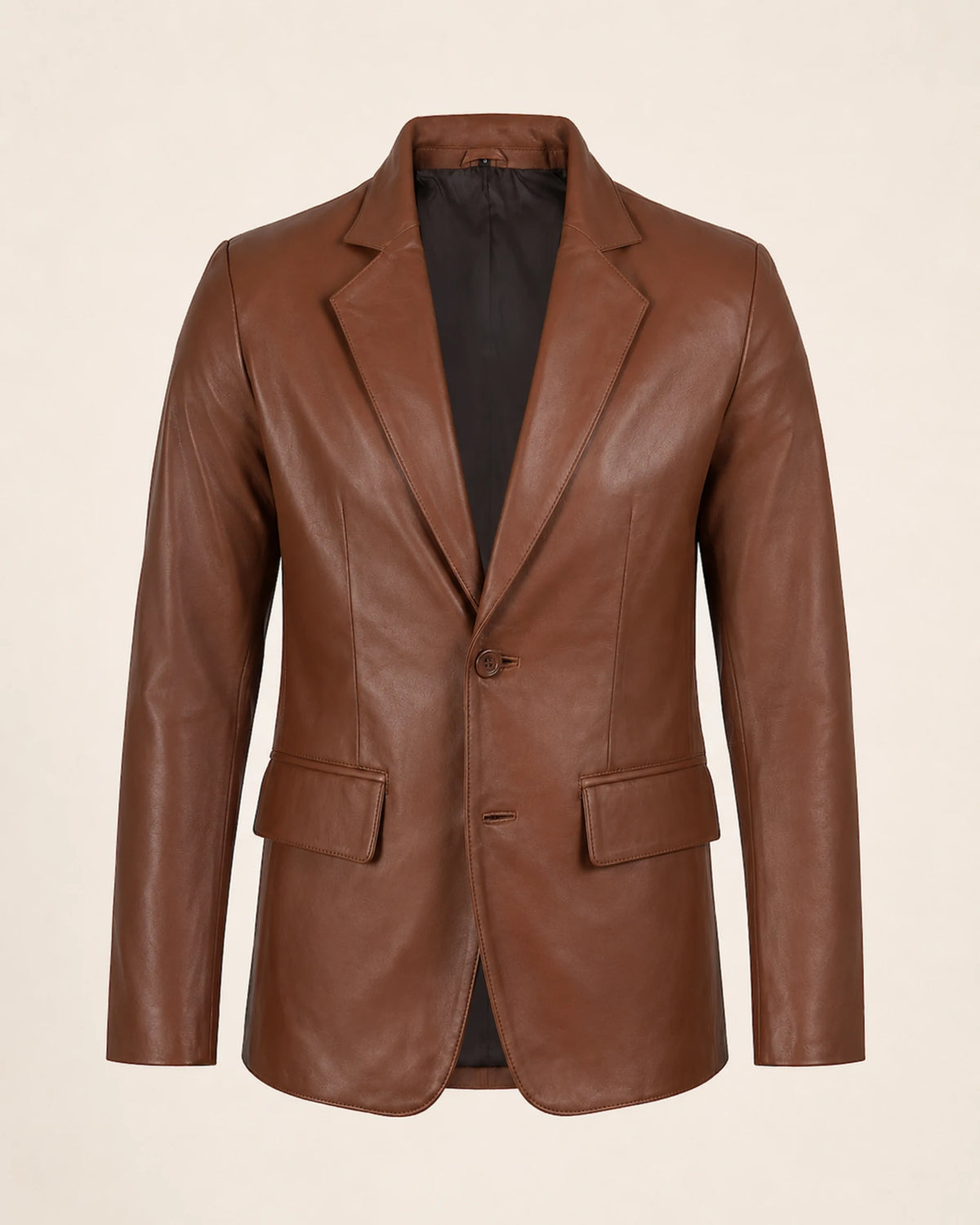 The Royal Men's Two-Button Cognac Leather Blazer - Notch Lapel