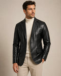 The Royal Men’s Black Leather Blazer – Two-Button Notch Lapel