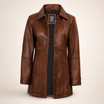 Women's Cognac 3/4 Length Lambskin Royal Leather Coat