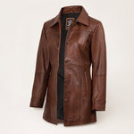 Women's Cognac 3/4 Length Lambskin Royal Leather Coat