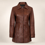 Women's Cognac 3/4 Length Lambskin Royal Leather Coat