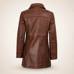 Women's Cognac 3/4 Length Lambskin Royal Leather Coat