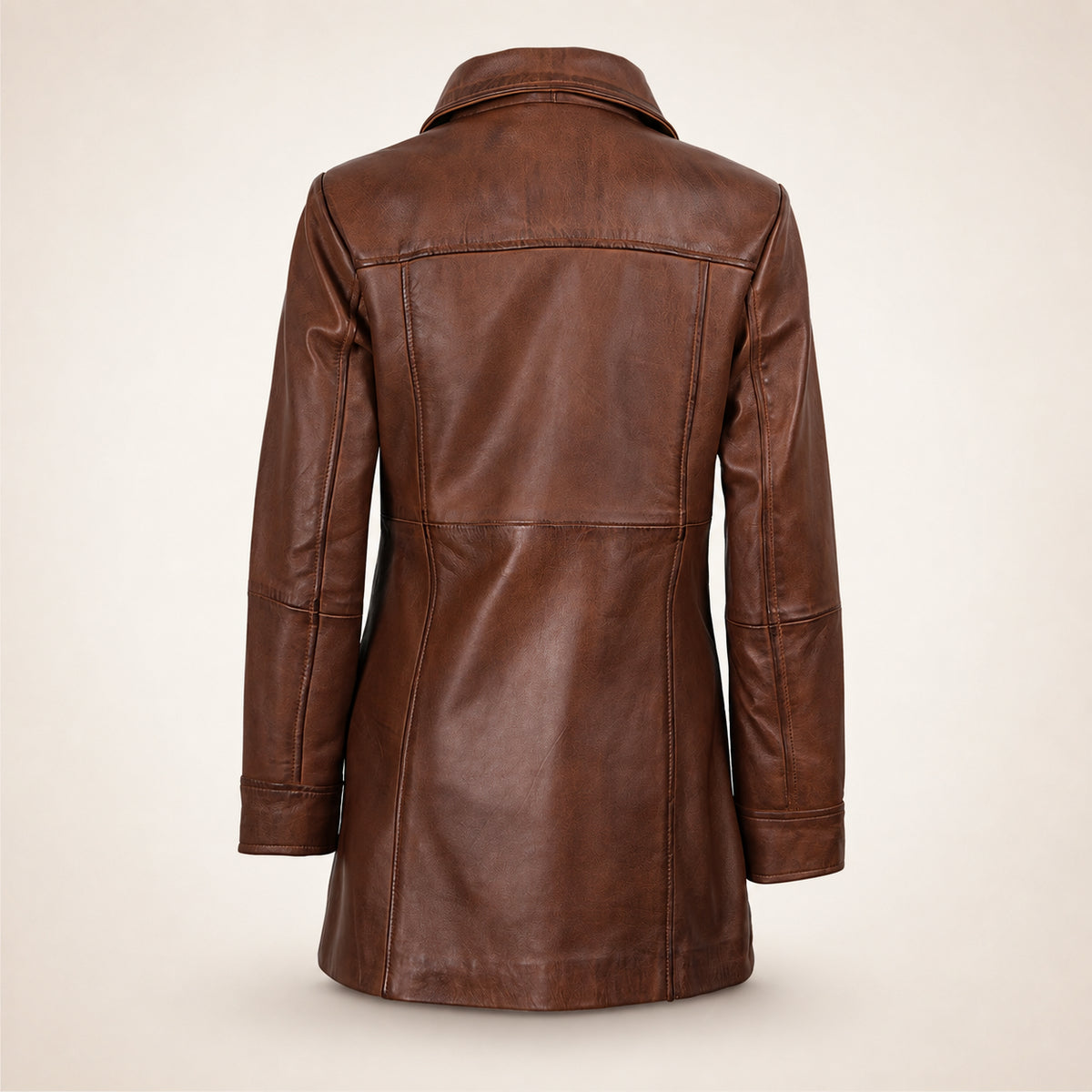 Women's Cognac 3/4 Length Lambskin Royal Leather Coat