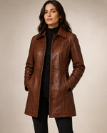 Women's Cognac 3/4 Length Lambskin Royal Leather Coat